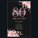 Programa Floral 80th Birthday Rosa Menú Dorado Neg<br><div class="desc">Elegante "Programa de Fiesta de Cumpleaños" con Arreglo Floral en Rosa Oro con texto personalizado.</div>