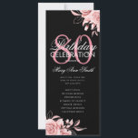 Programa Floral 80th Birthday Rosa Menú Dorado Neg<br><div class="desc">Elegante "Programa de Fiesta de Cumpleaños" con Arreglo Floral en Rosa Oro con texto personalizado.</div>