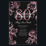 Programa Floral 80th Birthday Rosa Menú Dorado Neg<br><div class="desc">Elegante "Programa de Fiesta de Cumpleaños" con Arreglo Floral en Rosa Oro con texto personalizado.</div>