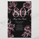 Programa Floral 80th Birthday Rosa Menú Dorado Neg<br><div class="desc">Elegante "Programa de Fiesta de Cumpleaños" con Arreglo Floral en Rosa Oro con texto personalizado.</div>