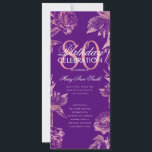 Programa Floral 80th Birthday Rosa Menú Dorado Púr<br><div class="desc">Elegante "Programa de Fiesta de Cumpleaños" con Arreglo Floral en Rosa Oro con texto personalizado.</div>
