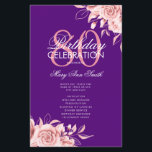 Programa Floral 80th Birthday Rosa Menú Dorado Púr<br><div class="desc">Elegante diseño "Programa de fiesta de cumpleaños" con Arreglo floral en oro Rosa   púrpura con texto personalizado.</div>