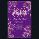 Programa Floral 80th Birthday Rosa Menú Dorado Púr<br><div class="desc">Elegante "Programa de Fiesta de Cumpleaños" con Arreglo Floral en Rosa Oro con texto personalizado.</div>