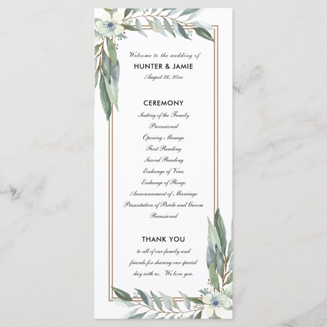 Programa Floral acuarela y verde, Boda de doble cara (Anverso)
