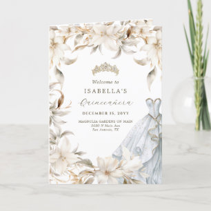 Programa Floral blanca dorada plegada Quinceañera