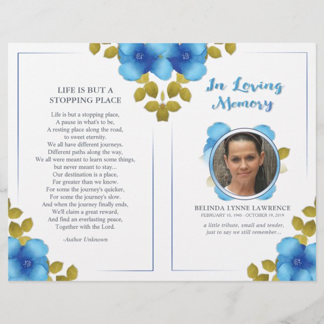 Programa Floral Blue Memorial o Funeral Service (Anverso)