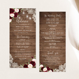 Programa Floral Burgundy Rústico Madera Luces de cuerdas de