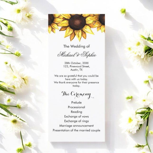 Programa Floral de Boda de girasol - Tarjeta blanc (Subido por el creador)