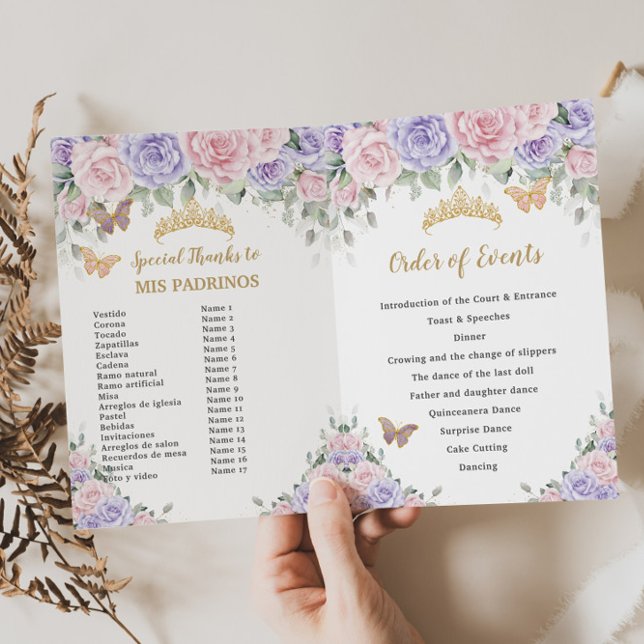 Programa Floral de lavanda rosa Quinceañera Orden de evento (Subido por el creador)