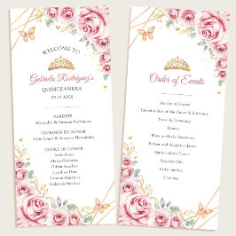 Programa Floral de oro rosa Quinceanera Orden de eventos