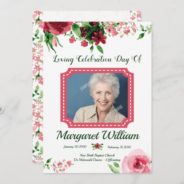 Programa Floral Funeral Program Card Template  (Anverso / Reverso)