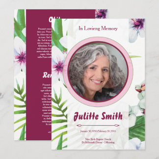 Programa Floral Funeral Program Card Template