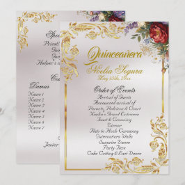 Programa Floral & Gold Leaves - Pearl Quinceanera Program