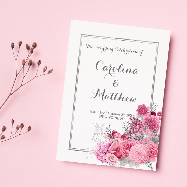 Programa floral plateado brillo borgoña rosa  (Pink burgundy silver glitter floral Program )