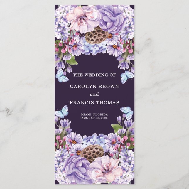 Programa Floral Purple Watercolor Wedglage (Anverso)