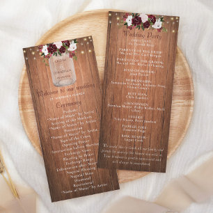 Programa Floral Rustic Wood Mason Jar Burgundy Boda
