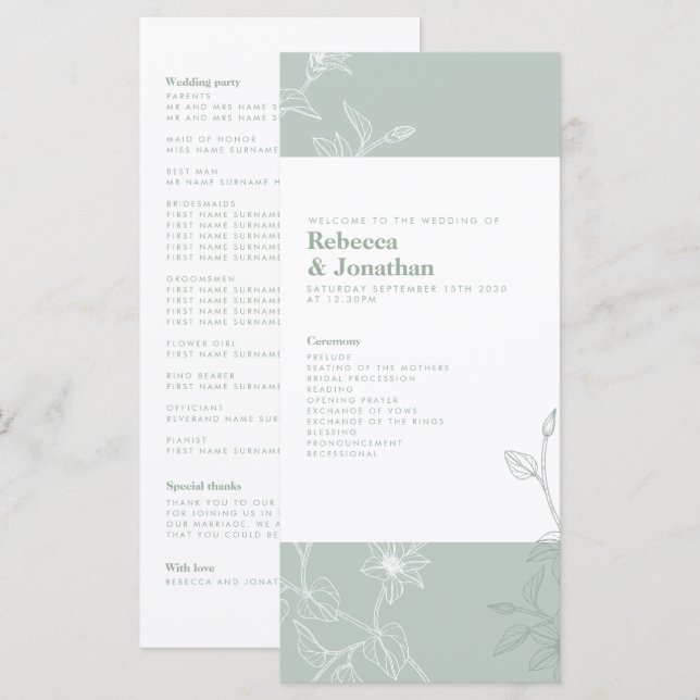 Programa Floral Sage Green Wedding (Anverso / Reverso)