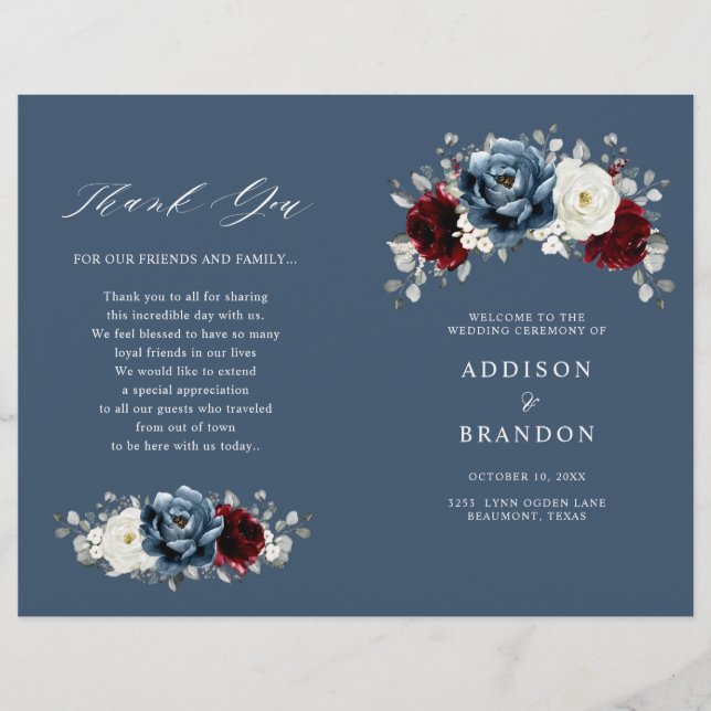 Programa Floral Slate Blue Burgundy White Ivory (Anverso)