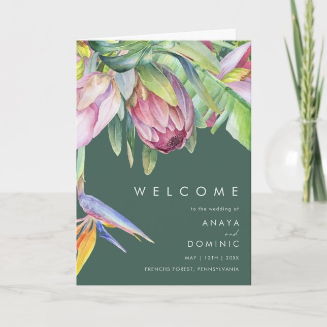 Programa Floral tropical colorida | Boda plegado verde (Anverso)