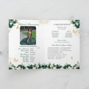 Programa Floral verde esmeralda Tiara Mariposa Quinceanera