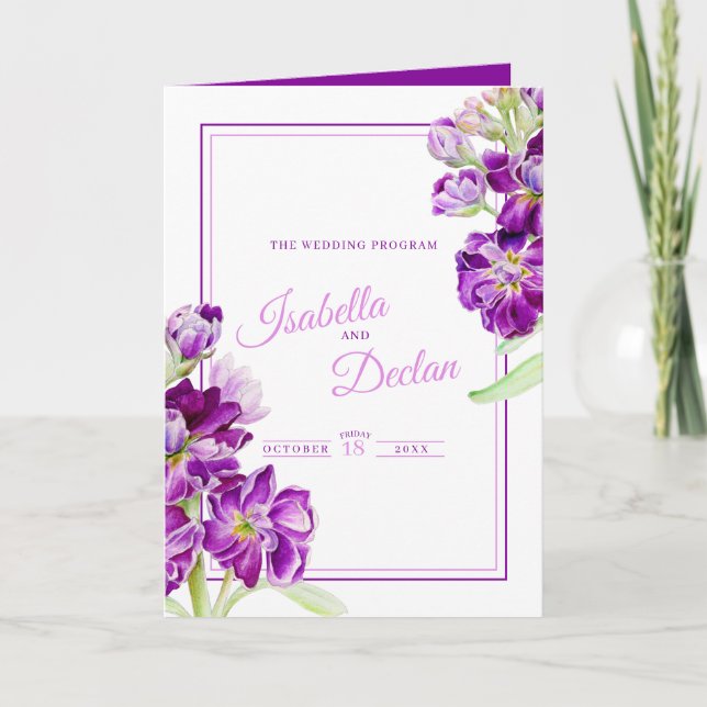 Programa Flores bursátiles color morado boda de arte acuáti (Anverso)