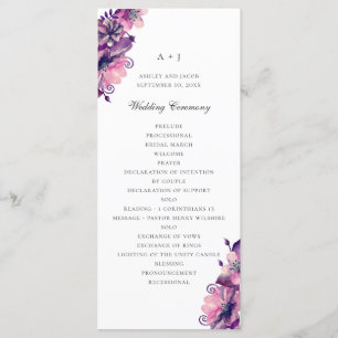 Programa Flores color agua morado y rosa. Boda floral