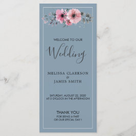 Programa Flores de acuarela rústica boda azul polvoriento