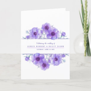 Programa flores de anémona púrpura boda arte acuarela