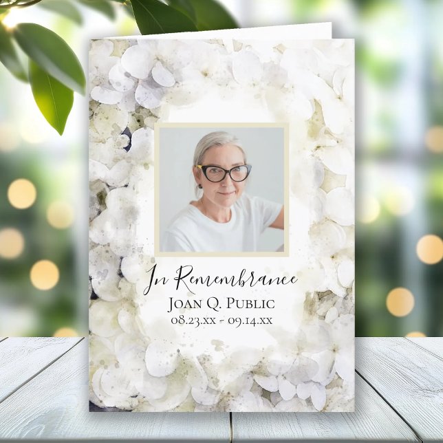 Programa Flores de Hydrangea Blanca Funeral Servicio plegad (Subido por el creador)