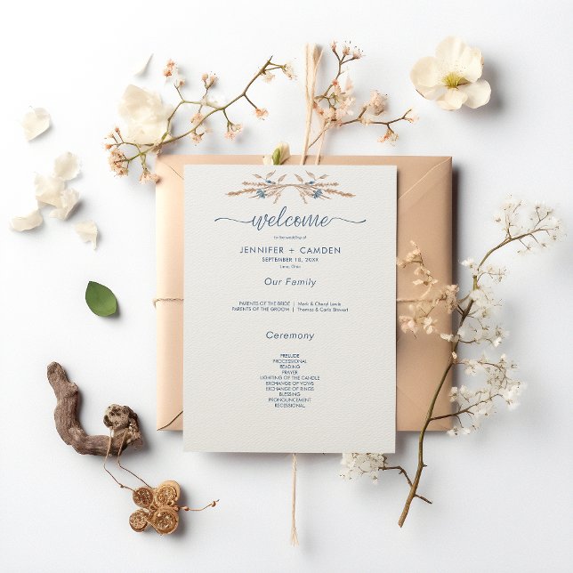 Programa Flores de maíz azules y trigo Boda crema moderna (Subido por el creador)