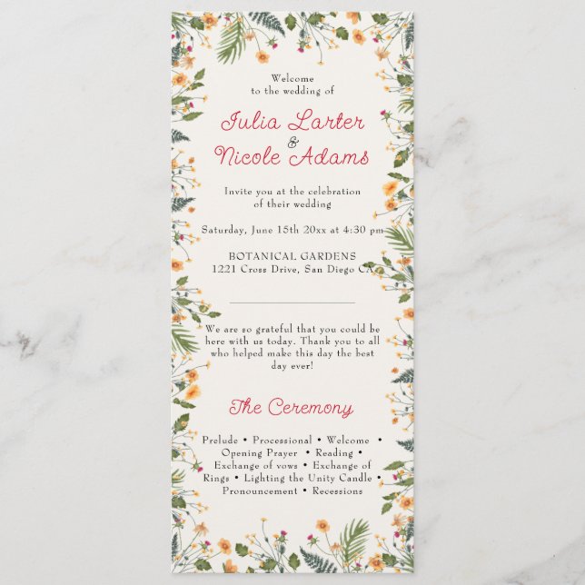Programa Flores de narciso botánicos peonía margarita boda (Anverso)