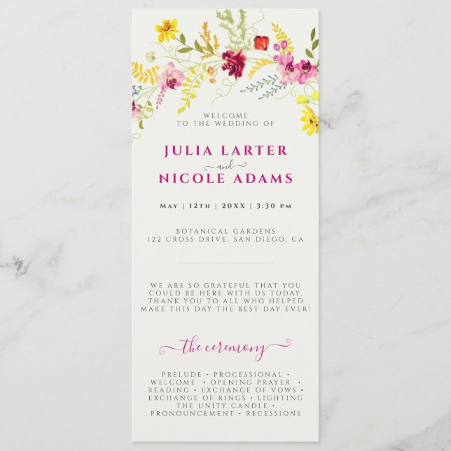 Programa Flores de orquídeas violetas rosadas salvajes Boda (Anverso)