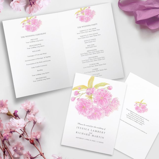 Programa Flores rosa florecientes boda de arte acuarela (Subido por el creador)