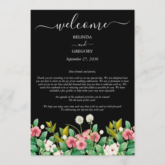 Programa Flores silvestres Periwinkle Boda negro Itinerario (Anverso)
