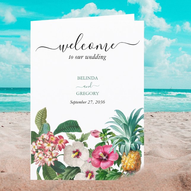 Programa Flores tropicales Boda de la vegetación Orden de s (Tropical Watercolor Flowers & Greenery Wedding Program)