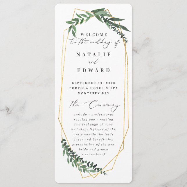 Programa follaje de acuarela geométrica de oro (Anverso)