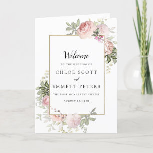 Programa Folleto Boda floral rosa rosa Rústico