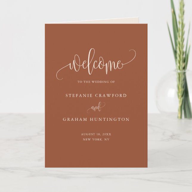 Programa Folleto de Boda Boho Pretty Caligrafía Terracota (Anverso)