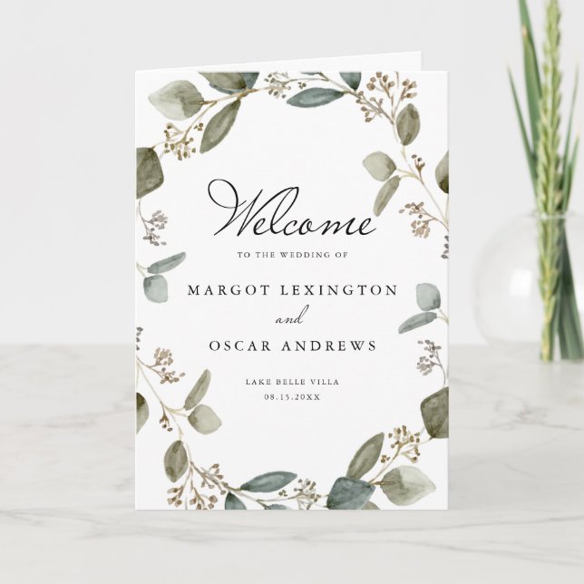 Programa Folleto de Boda de la guirnalda de eucalipto con s (Anverso)