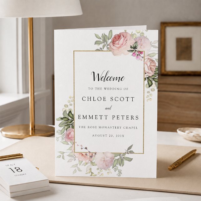 Programa Folleto de Boda Floral Rosa Rosa Rústico (Subido por el creador)