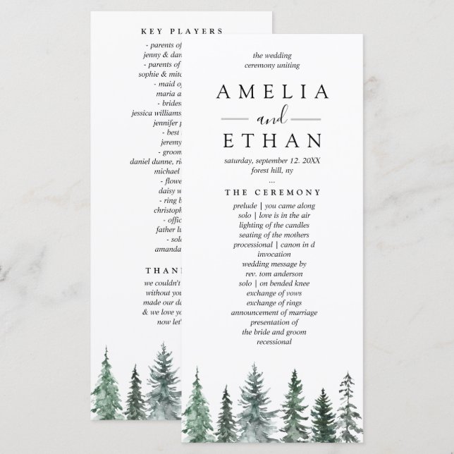 Programa Forest Wintre Watercolor Wedding (Anverso / Reverso)