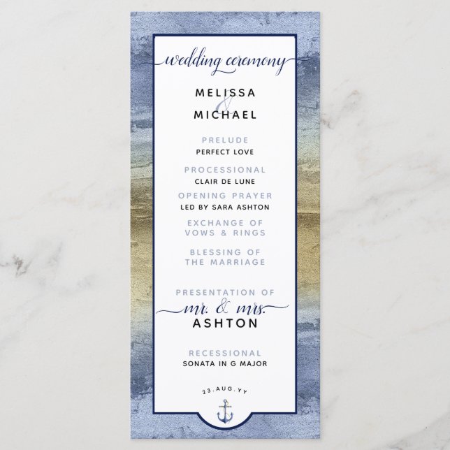 Programa Formal #Boda Moderno #Nautical Dusty Blue & Gold (Anverso)