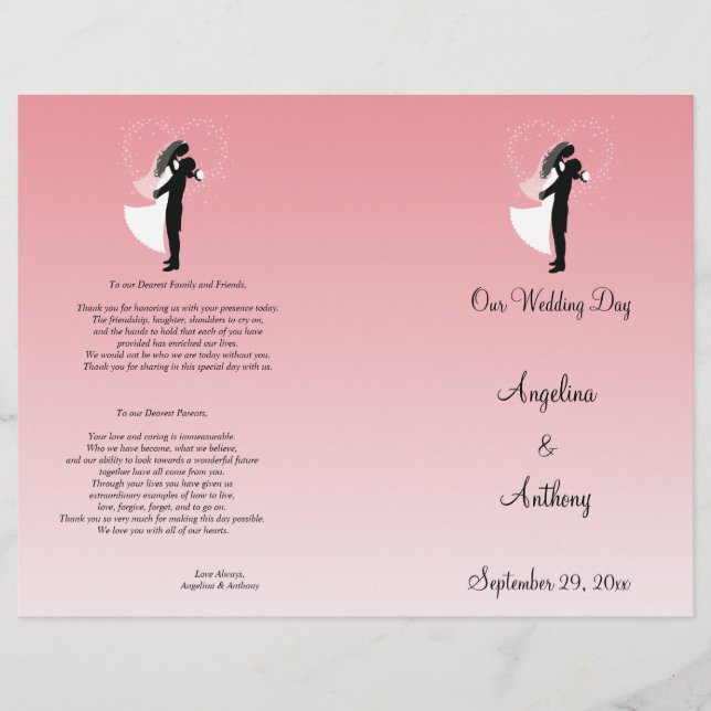 Programa Formal de Boda con Silueta Ombre Rosa (Anverso)