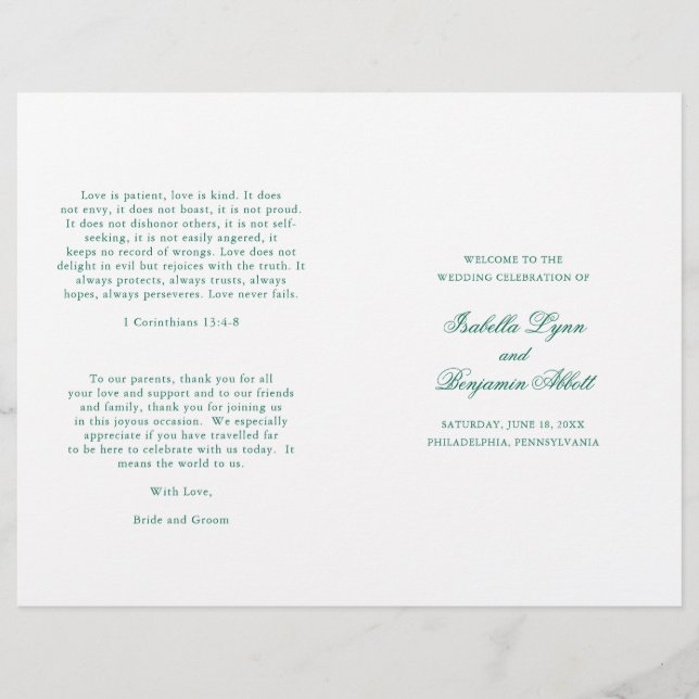 Programa Formal Tradicional de Boda Verde Esmerald (Anverso)