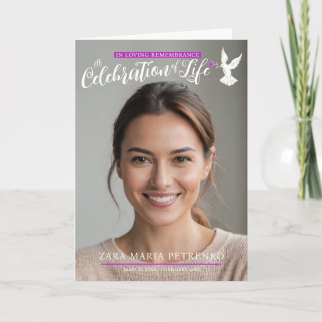 Programa Foto de paloma morada rosa del funeral de servicio (Anverso)