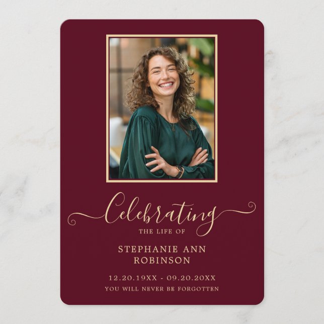 Programa Foto Funeral Orden de servicio Borgoña Oro (Anverso)