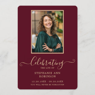 Programa Foto Funeral Orden de servicio Borgoña Oro