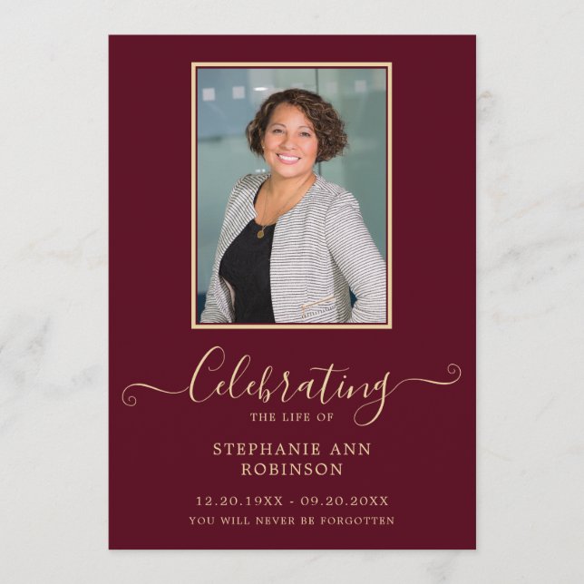 Programa Foto Funeral Orden de servicio Borgoña Oro (Anverso)