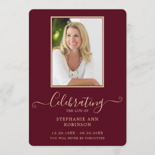 Programa Foto funeral Orden del servicio Borgoña Oro