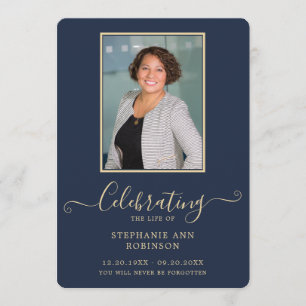 Programa Foto Funeral Orden del Servicio Elegante Oro Azul